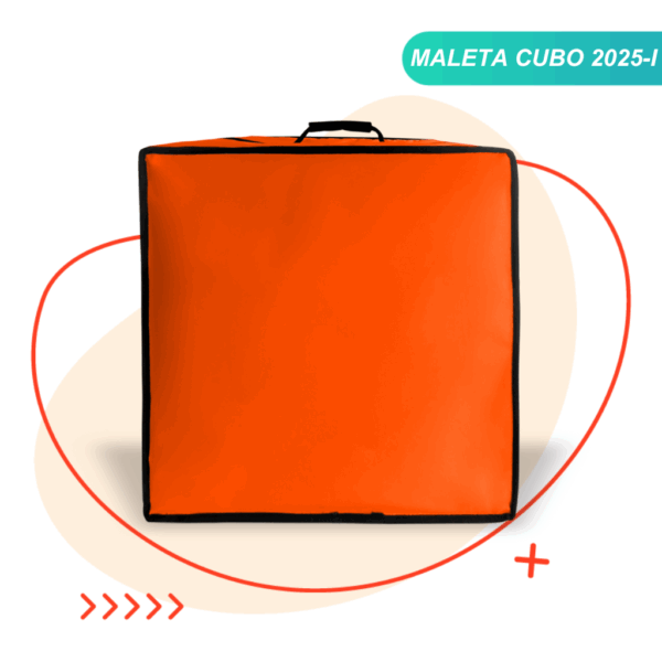 Maleta cubo Rappi de color naranja parte trasera con costuras reforzadas